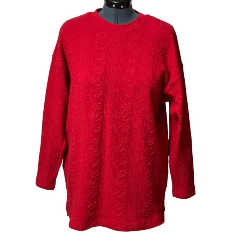 Vintage PAUL HARRIS Pullover Top Women's Large Red Textured Relaxed 90's y2K EUC